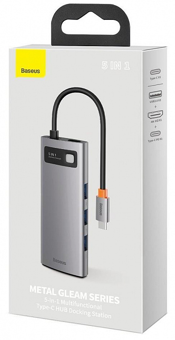 Хаб Baseus Metal Gleam Series 5-in-1 CAHUB-CX0G (Space Grey) купить в интернет-магазине icover