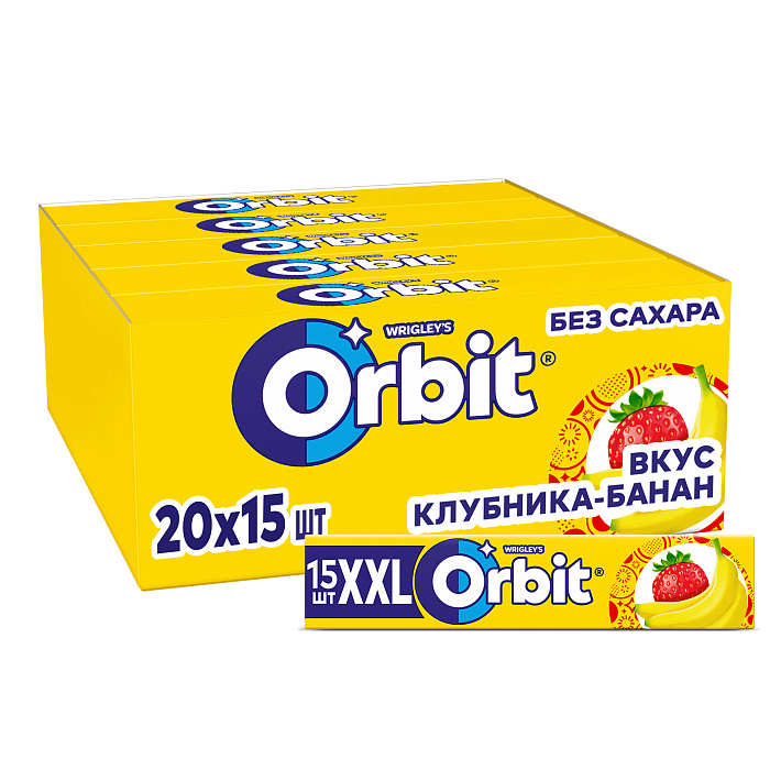 Жевательная резинка Orbit XXL Клубника-Банан, без сахара (20х20.4г) купить в интернет-магазине icover