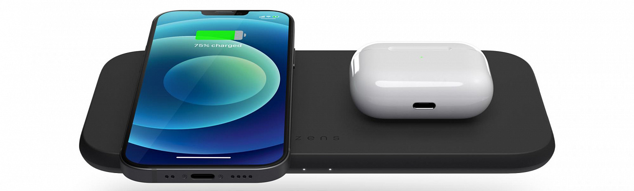 Беспроводное зарядное устройство ZENS Dual Fast Wireless Charger 2 x 10W Slim (Black) купить в интернет-магазине icover