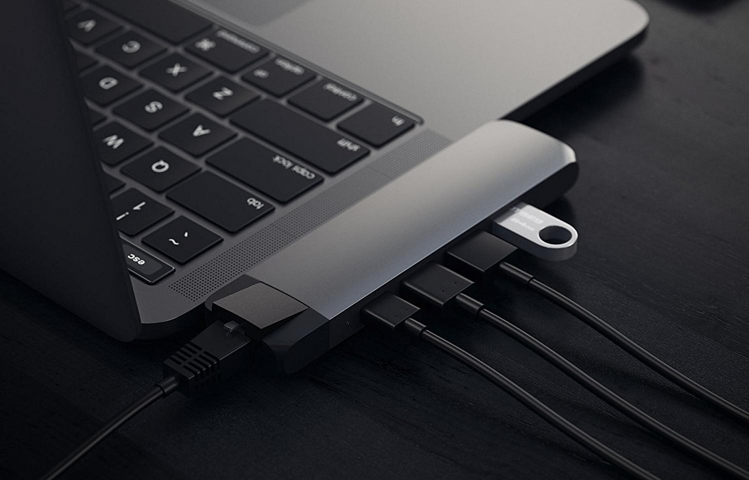 Хаб Satechi Aluminium Type-C Pro Hub Adapter with Ethernet (Space Grey) купить в интернет-магазине icover