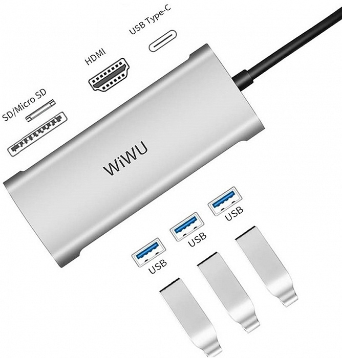 USB-концентратор Wiwu Alpha 731HP (Silver) купить в интернет-магазине icover