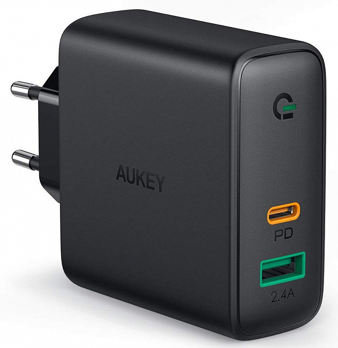 Сетевое зарядное устройство Aukey Dual-Port 60W PD Wall Charger with Dynamic Detect (Black) купить в интернет-магазине icover