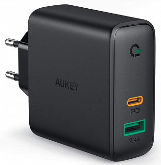 Сетевое зарядное устройство Aukey Dual-Port 60W PD Wall Charger with Dynamic Detect (Black)