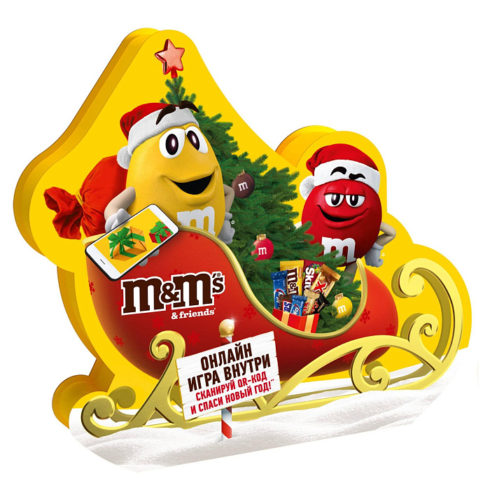 Сладкий подарок M&M's & Friends Санки Деда Мороза на Новый Год, набор конфет M&M's, Snickers, Twix, Milky Way, Mars с онлайн-игрой внутри (13 х 280 г.) купить в интернет-магазине icover