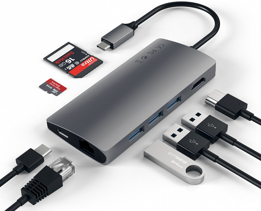 Хаб Satechi Multi-Port V2 Type-C 4K with Ethernet (Space Gray) купить в интернет-магазине icover