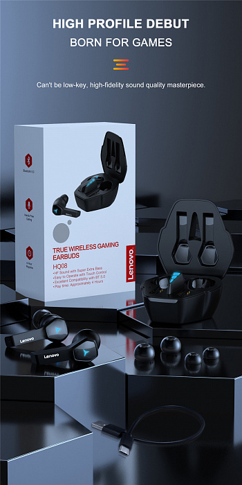Игровые беспроводные наушники Lenovo HQ08 (Black) купить в интернет-магазине icover