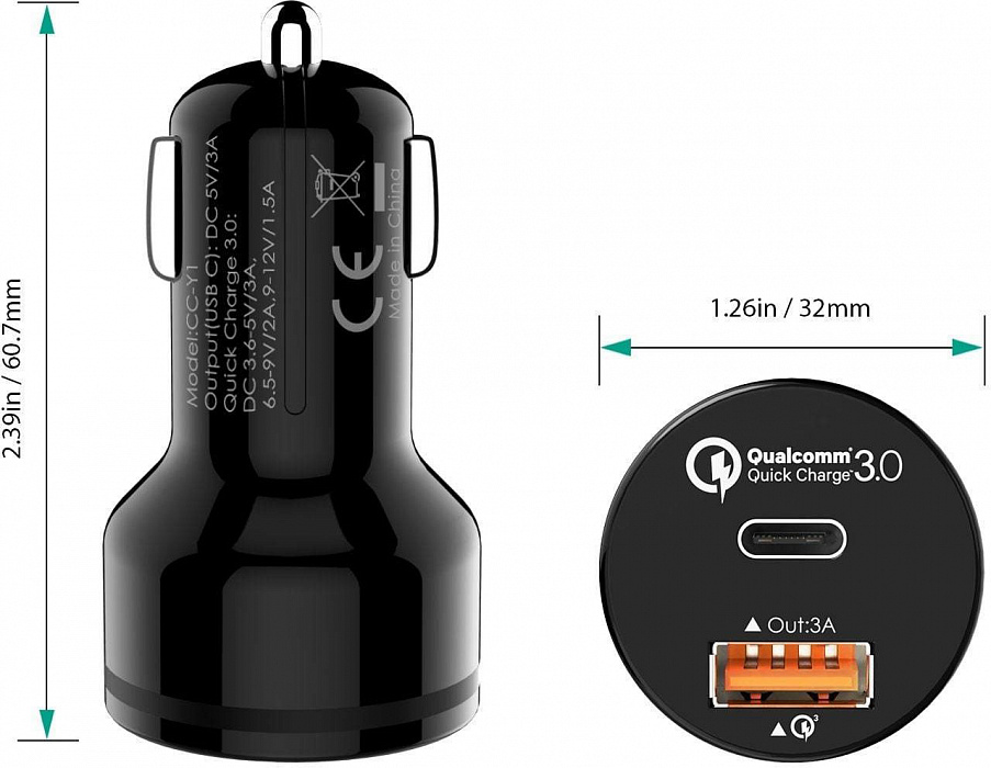 Автомобильное зарядное устройство Aukey CC-Y1 (Black) купить в интернет-магазине icover