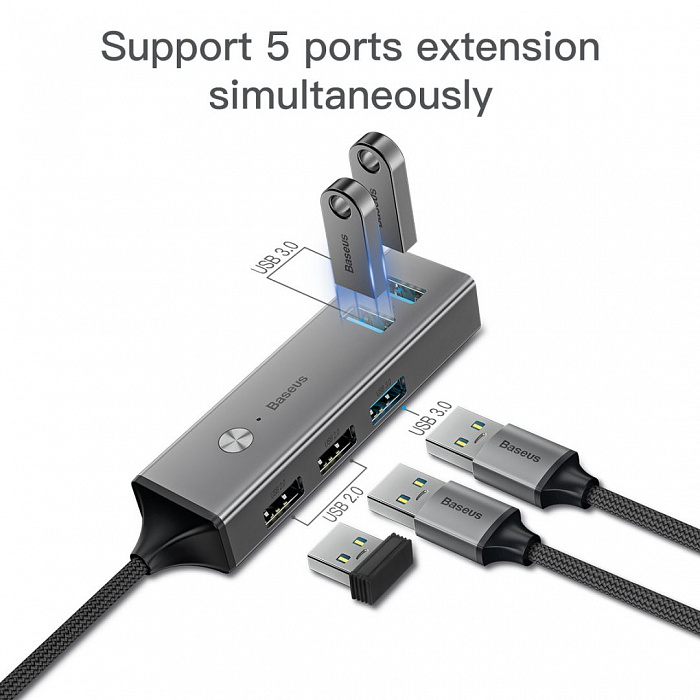 Хаб Baseus Cube USB to 3xUSB 3.0+2xUSB 2.0 CAHUB-C0G (Dark Grey) купить в интернет-магазине icover