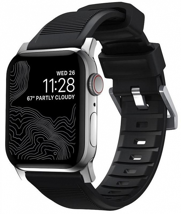 Ремешок Nomad Rugged Strap (NM1A41SN00) для Apple Watch Series SE/6/2/3/4 42/44 mm (Black/Silver) купить в интернет-магазине icover