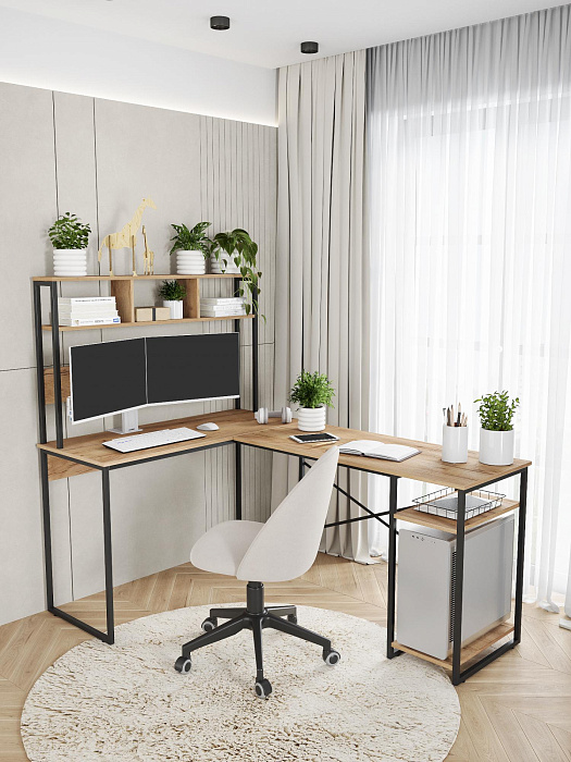 Стол компьютерный угловой лофт Ridberg ALASKA (Oak/Black) купить в интернет-магазине icover