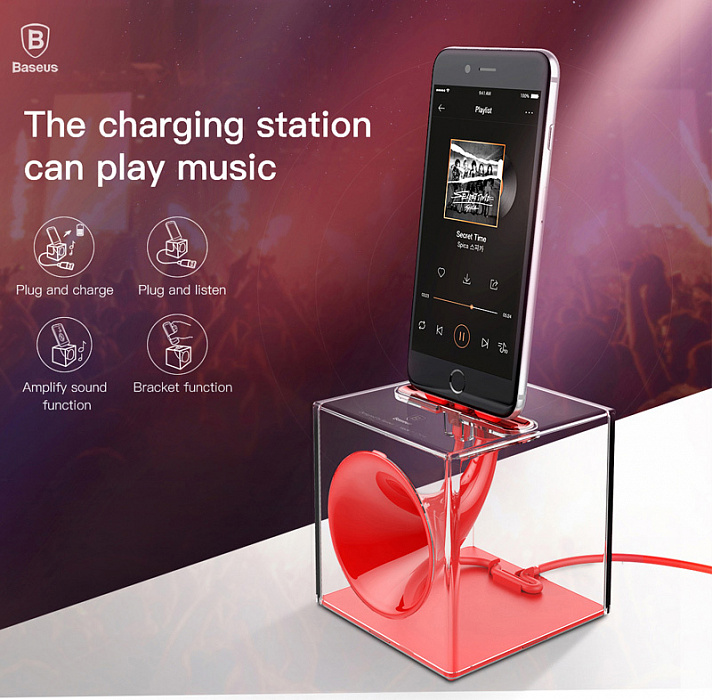 Док-станция Baseus Amplify Sound Charging Station (SUHJH-09) для iPhone (Red) купить в интернет-магазине icover