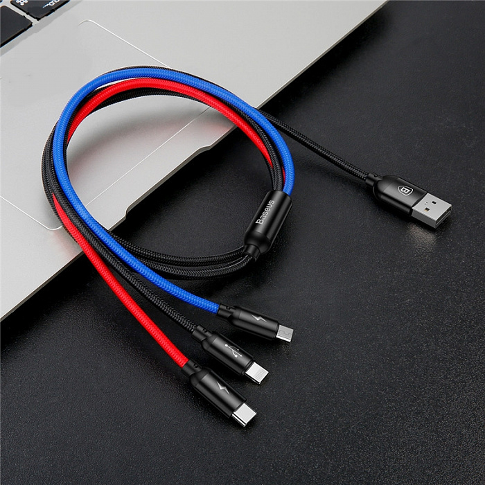 Кабель для iPhone, iPad Baseus Three Colors Series 3 in1 Cable Lightning/Micro/Type-C 1.2M CAMLT-BSY01 (Black)  купить в интернет-магазине icover
