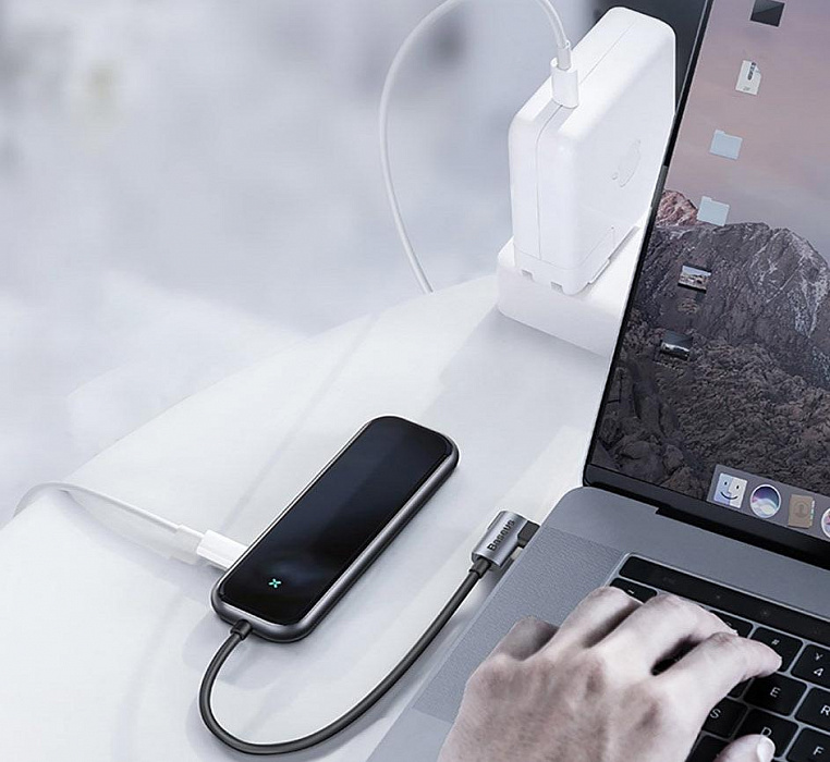 Хаб Baseus Multi-functional HUB Type-C - 4xUSB3.0+PD Deep Grey (CAHUB-EZ0G) купить в интернет-магазине icover