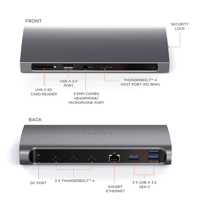 Зарядная док-станция Satechi Thunderbolt 4 ST-UCT4DM-EU (Space Grey) купить в интернет-магазине icover