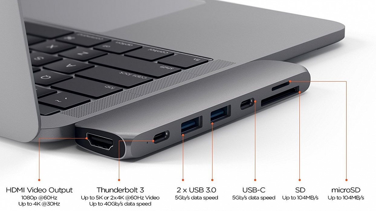 USB-хаб Satechi Aluminum Type-C Pro Hub Adapter для MacBook Pro 13”/15” 2016 (Space Gray) купить в интернет-магазине icover