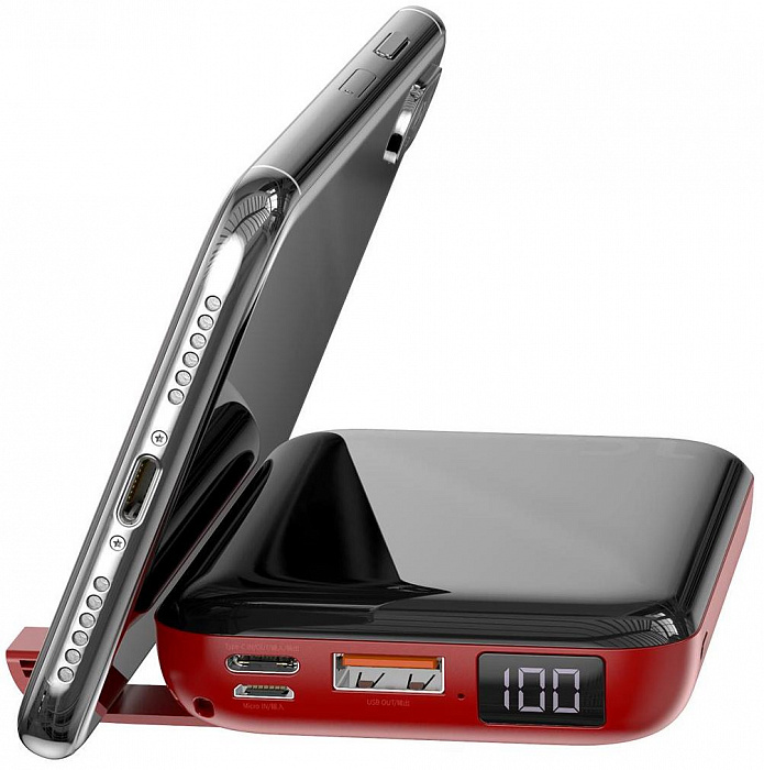 Внешний аккумулятор Baseus Mini S Bracket 10W Wireless Charger 10000mAh (Black/Red) купить в интернет-магазине icover