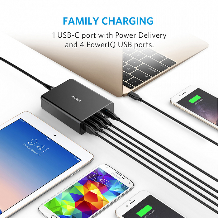 Сетевое зарядное устройство Anker PowerPort+ 5 USB-C A2053L11 (Black) купить в интернет-магазине icover