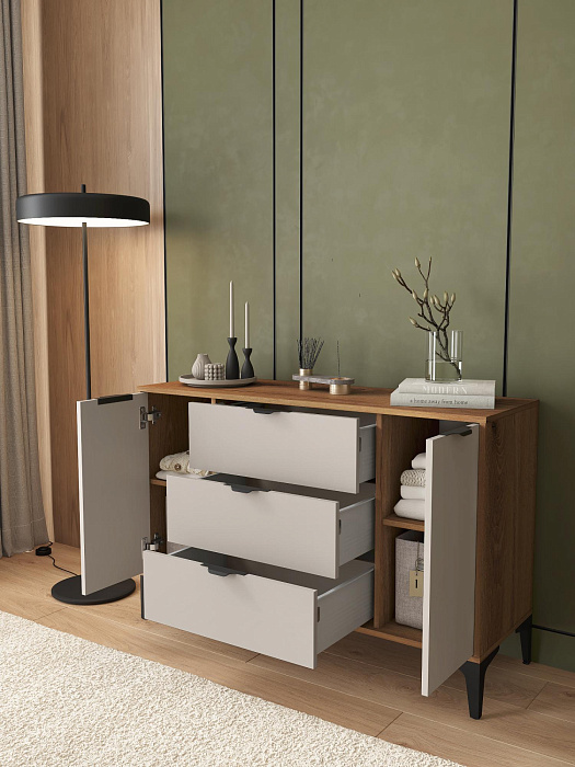 Комод Ridberg OKAYAMA 2Д/3Я (Dark Oak/Cashmire) купить в интернет-магазине icover