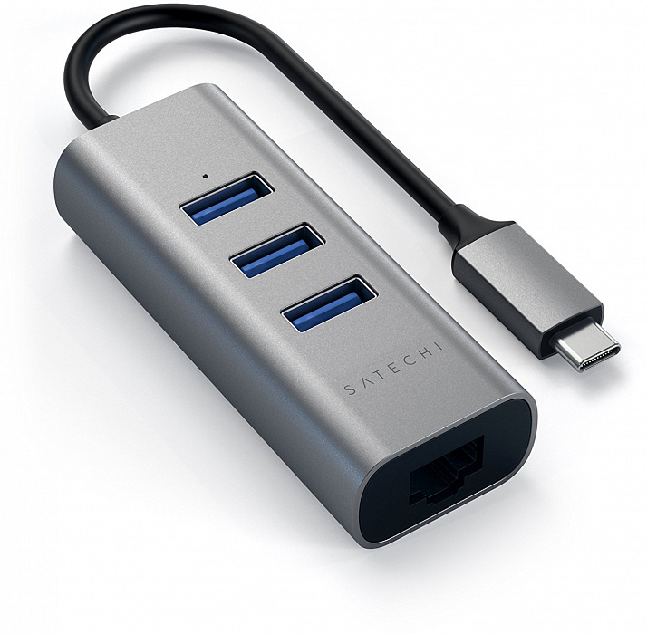 USB-концентратор Satechi Aluminum USB 3.0 Hub & Ethernet ST-TC2N1USB31AM (Space Gray) купить в интернет-магазине icover