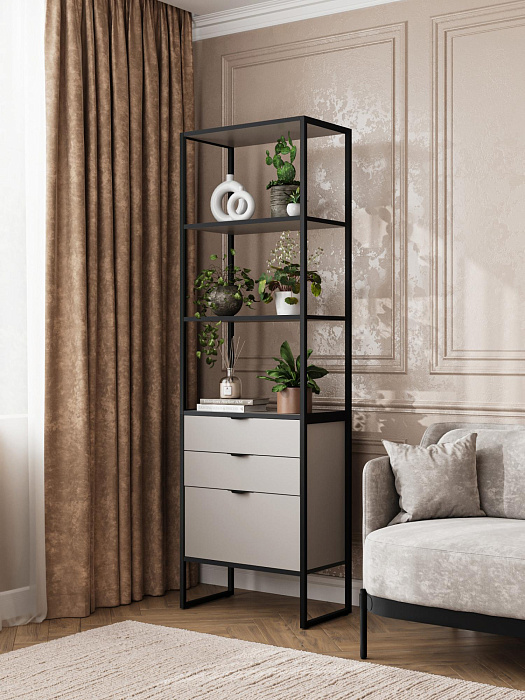 Стеллаж лофт RIDBERG DENVER модуль 2 (Cashmere/Black) купить в интернет-магазине icover