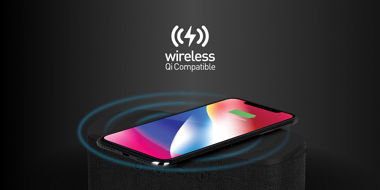 Портативная акустика Momax Q.Zonic Speaker с беспроводной зарядкой (Black) купить в интернет-магазине icover