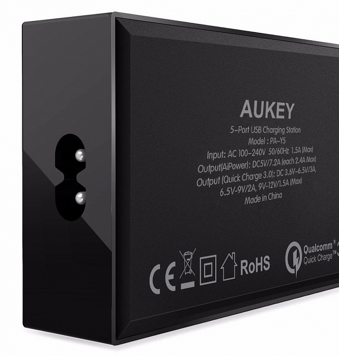 Сетевой адаптер Aukey Fast Charge Qualcomm QC 3.0 PA-Y5 (Black) купить в интернет-магазине icover