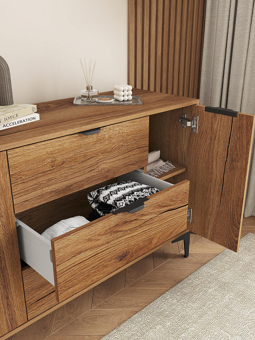 Комод Ridberg OKAYAMA 2Д/3Я (Dark Oak/Black) купить в интернет-магазине icover