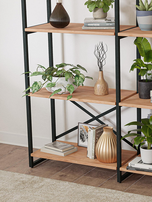Стеллаж двойной лофт RIDBERG CHICAGO 5 полок (Oak/Black) купить в интернет-магазине icover