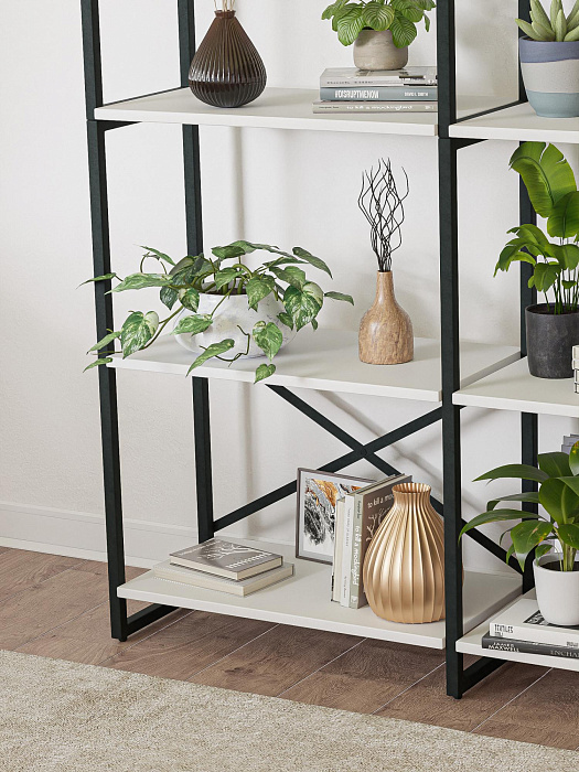 Стеллаж двойной лофт RIDBERG CHICAGO 5 полок (White/Black) купить в интернет-магазине icover