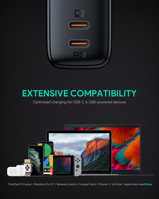 Сетевое зарядное устройство Aukey Omnia Duo PD 65W 2xUSB-C PA-B4 (Black) купить в интернет-магазине icover