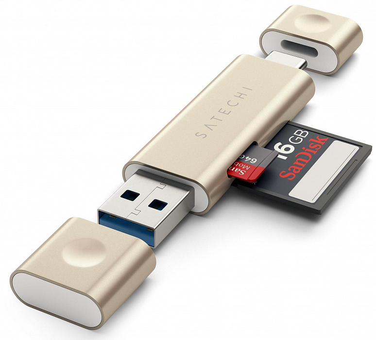 Кардридер Satechi Aluminum Card Reader ST-TCCRAG (Gold) купить в интернет-магазине icover