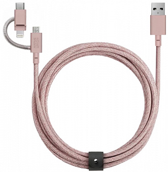 Кабель Native Union Belt (BELT-ULC-ROS-NP) USB-A to USB-C/MicroUSB/Lightning 2m (Rose)