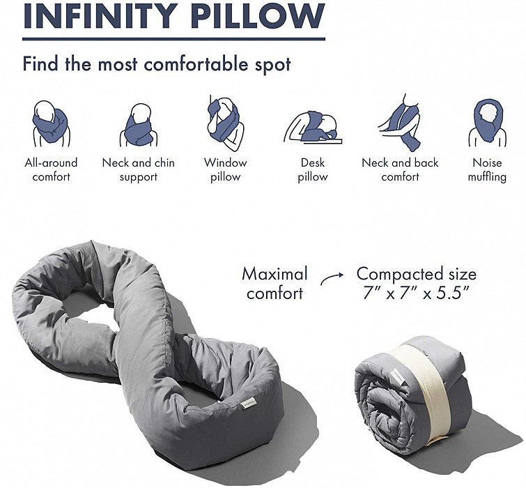 Подушка Huzi Infinity Pillow (Grey) купить в интернет-магазине icover
