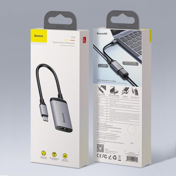 USB-концентратор Baseus Enjoyment Series USB-C to HDMI/PD CAHUB-W0G (Deep Grey) купить в интернет-магазине icover