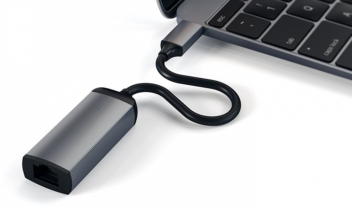 Адаптер Satechi Aluminium USB-C to Ethernet ST-TCENM (Space Gray) купить в интернет-магазине icover