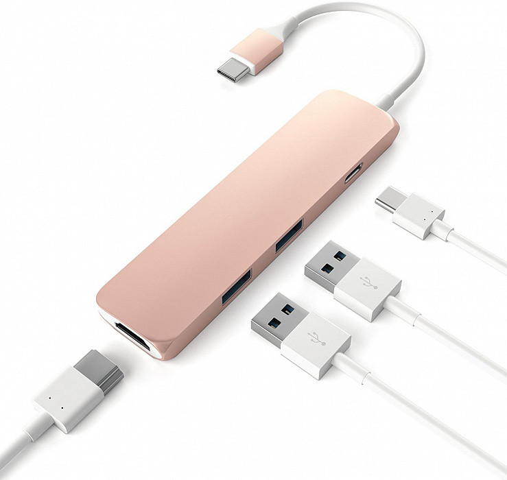 Мультипереходник Satechi Slim Aluminum Type-C Multi-Port Adapter ST-CMAR 4K HDMI (Rose Gold) купить в интернет-магазине icover