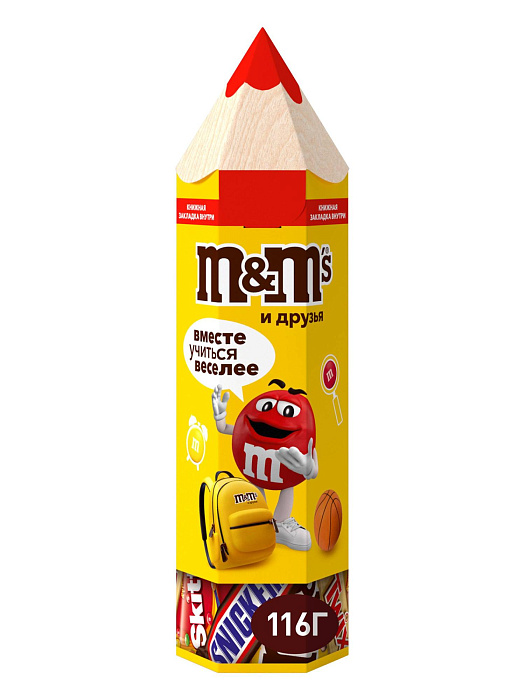 Подарочный набор M&M'S и друзья Карандаш, набор конфет M&M's, Skittles, Snickers и Twix (116 г)  купить в интернет-магазине icover