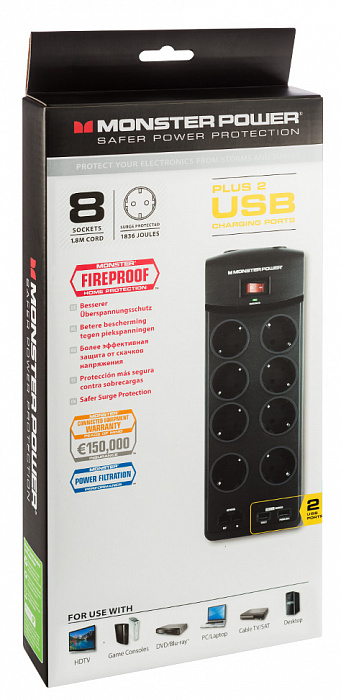 Monster Core Power 800U (MP EXP 800U) - сетевой фильтр (Black) купить в интернет-магазине icover