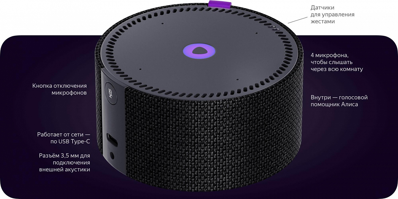 Умная колонка Яндекс.Станция Мини YNDX-0004B (Black) купить в интернет-магазине icover
