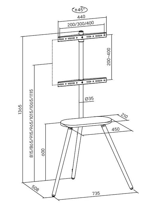 Стойка для телевизора с кронштейном Ridberg FS28-44F-04 (Black) купить в интернет-магазине icover