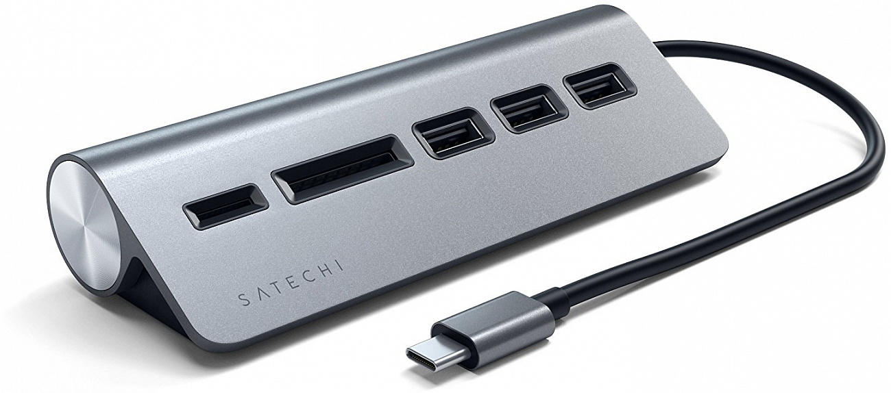 USB-концентратор Satechi Aluminum USB 3.0 Hub & Card Reader ST-TCHCRM (Space Gray) купить в интернет-магазине icover