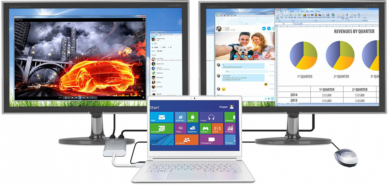Переходник j5create Multi-Monitor Adapter (JUA365) USB 3.0 to Dual HDMI (Silver) купить в интернет-магазине icover