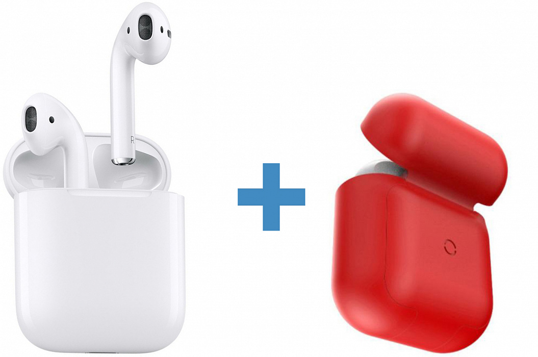 Комплект Apple AirPods + Baseus Wireless Charger Case (White/Red) купить в интернет-магазине icover