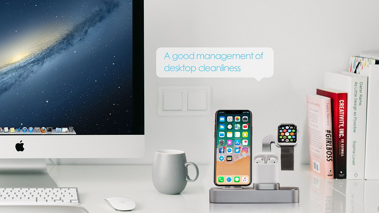 Док-станция COTEetCI Base19 (CS7201-GY) для Apple Watch/iPhone/AirPods (Space Gray) купить в интернет-магазине icover