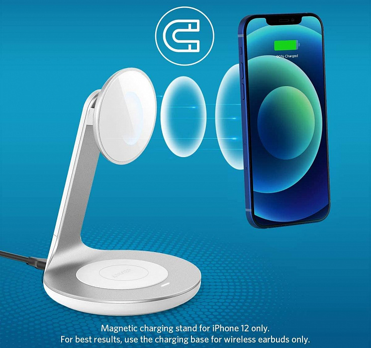 Беспроводное зарядное устройство Anker PowerWave Magnetic 2-in-1 Stand A25611Y1 (White) купить в интернет-магазине icover