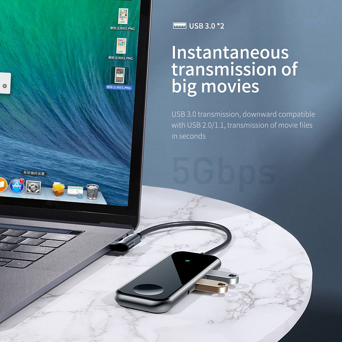 USB-концентратор Baseus Mirror Series Multifunctional Wireless Charger USB-C CAHUB-AZ0G (Black) купить в интернет-магазине icover
