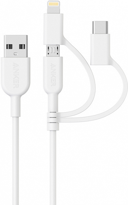 Кабель для iPod, iPhone, iPad Anker Powerline II Lightning/USB-C/microUSB 0.9 m A8436 (White) купить в интернет-магазине icover