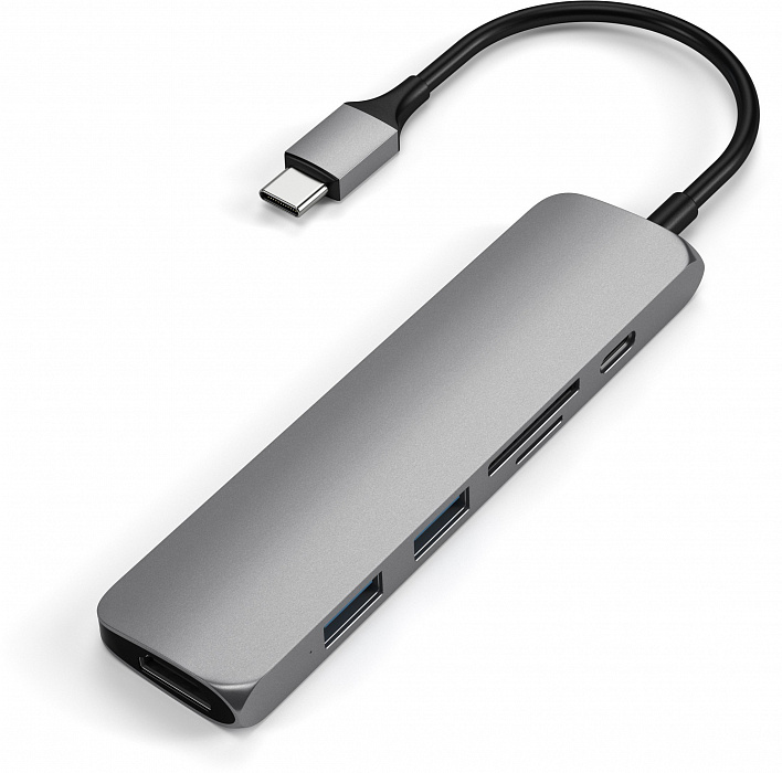 USB-концентратор Satechi Slim Multi-Port V2 (ST-SCMA2M) Type-C 4K (Space Gray) купить в интернет-магазине icover