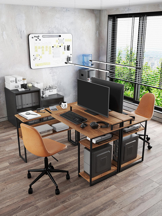 Стол компьютерный угловой лофт Ridberg TEXAS (Dark Oak/Black) купить в интернет-магазине icover