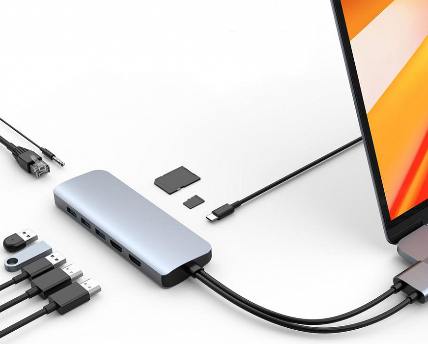 USB-хаб Hyper HyperDrive Viper 10-in-2 Hub (HD392-GRAY) для MacBook Pro/Air и других USB-C устройств (Space Grey) купить в интернет-магазине icover